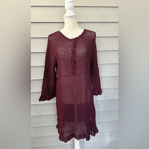 Zara Women's Burgundy Crochet Swim Cover-Up